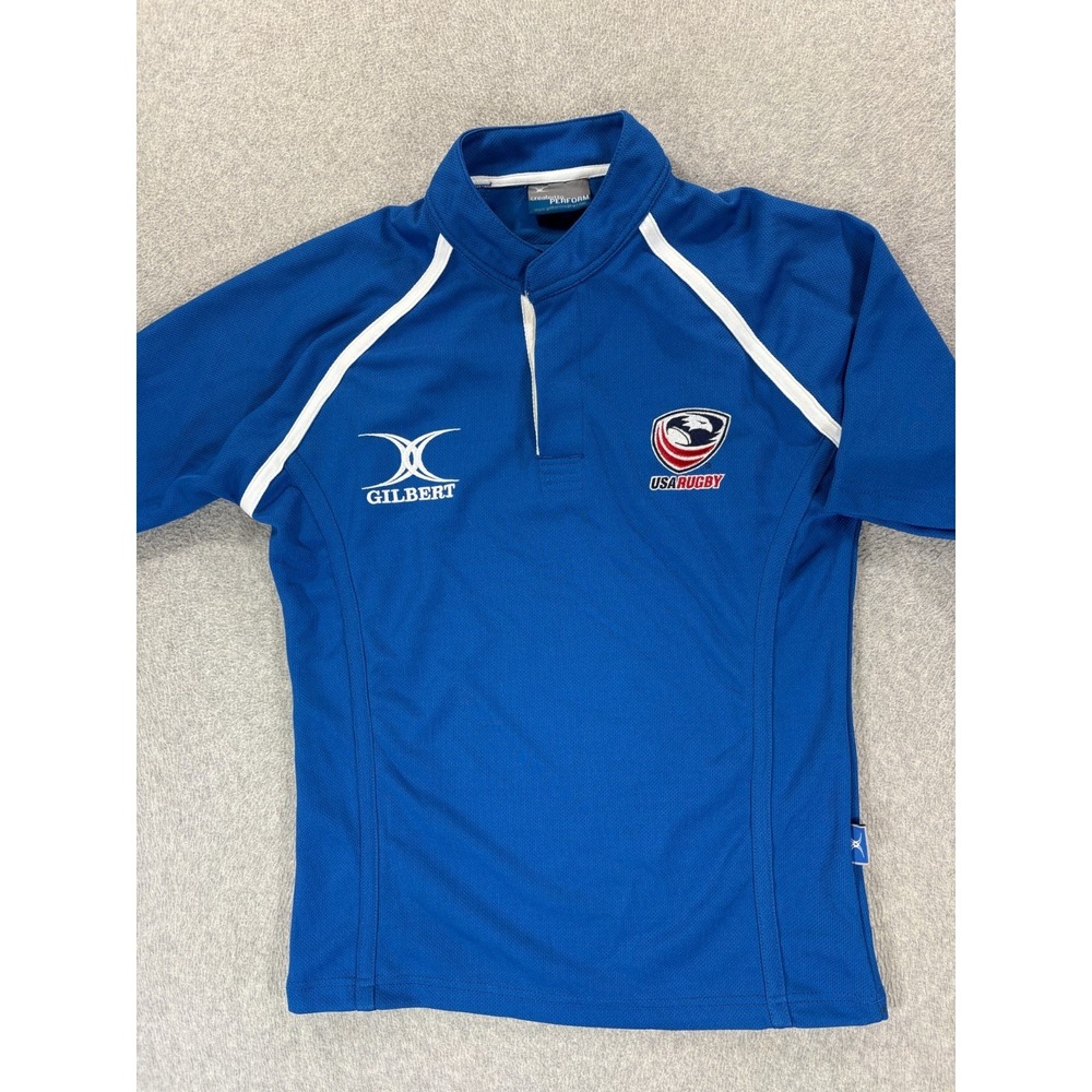 USA Rugby Stitched Logo Short Sleeve Authentic Jersey (Men's Small) Blue